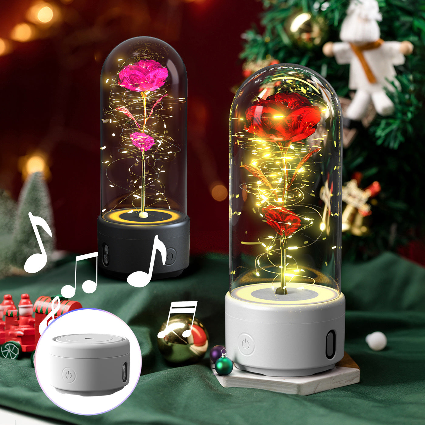 Creative 2 In 1 Rose Flowers LED Light And Bluetooth-compatible Speaker Christmas Gift
