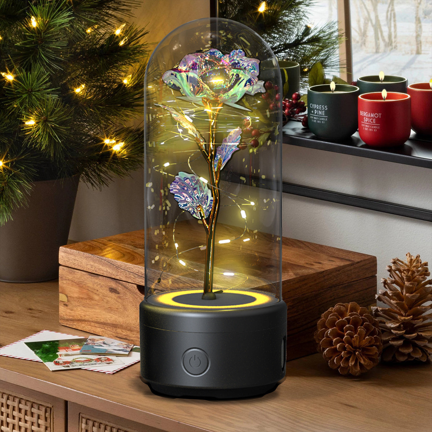 Creative 2 In 1 Rose Flowers LED Light And Bluetooth-compatible Speaker Christmas Gift