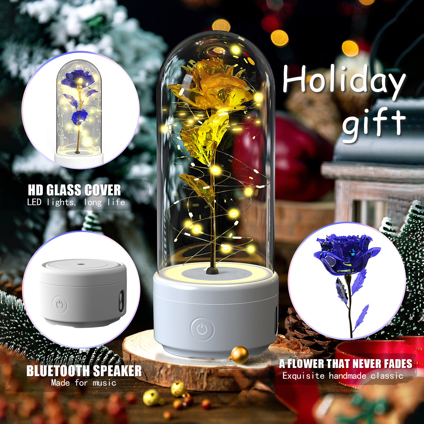 Creative 2 In 1 Rose Flowers LED Light And Bluetooth-compatible Speaker Christmas Gift
